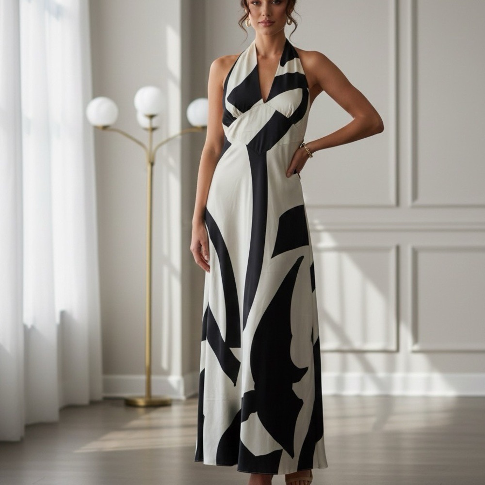 NWT Bardot Citron Halter Dress Ivory and Black - Size 10 - XL